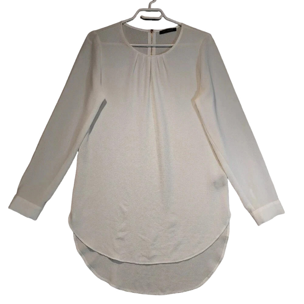 Suzy Shier Creamy White Long Sleeve Cuffed Scoop Neck Tunic Size XS